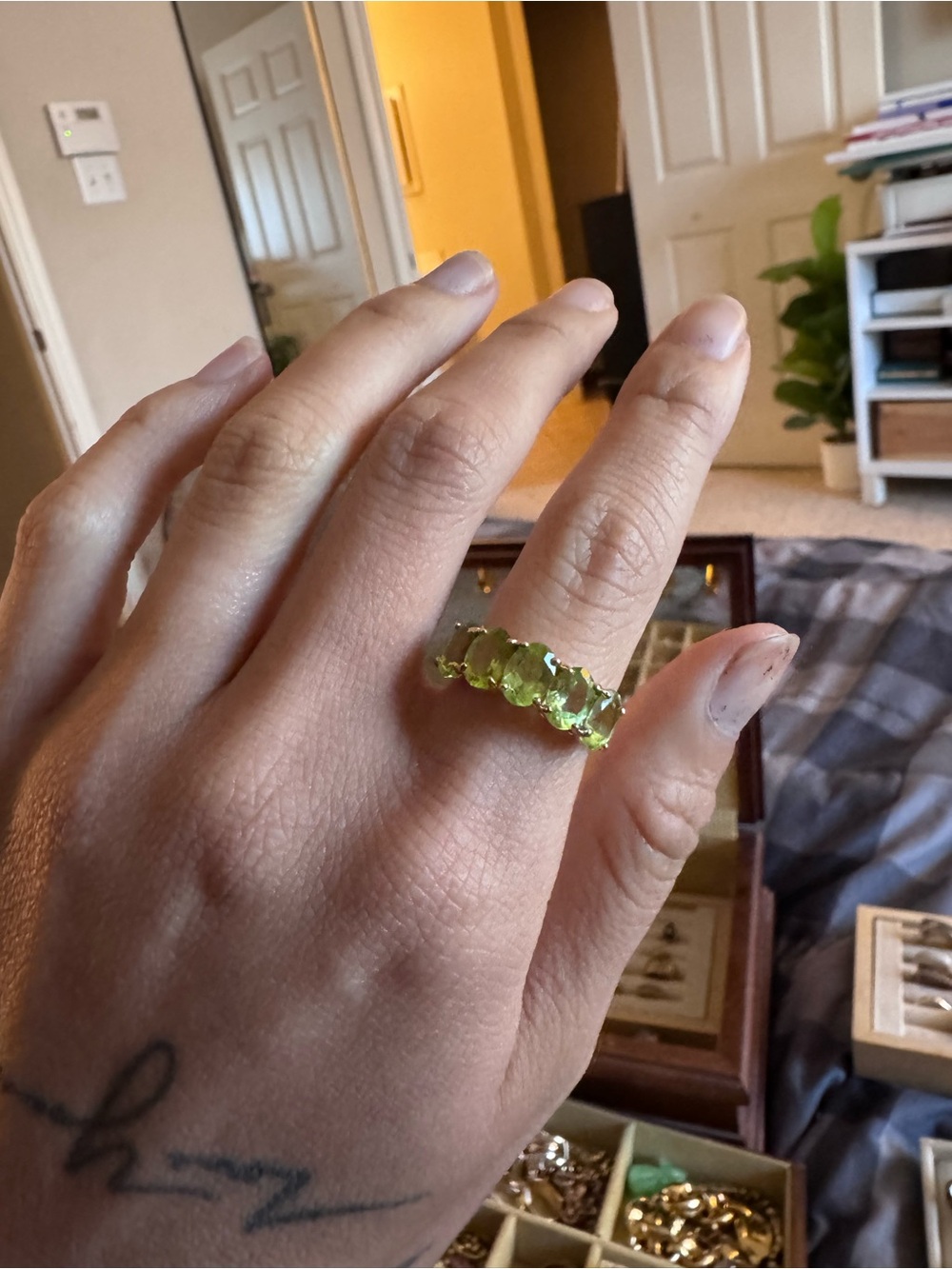 Green Gemstone Band Ring - Women Jewelry